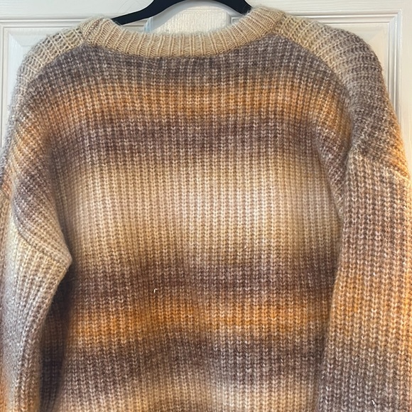 Rachel Zoe mustard yellow cream striped pullover cozy sweater sz m - Picture 7 of 9